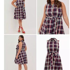 NWOT 4x Torrid Cotton Plaid Poplin Collared Sleeveless Dress